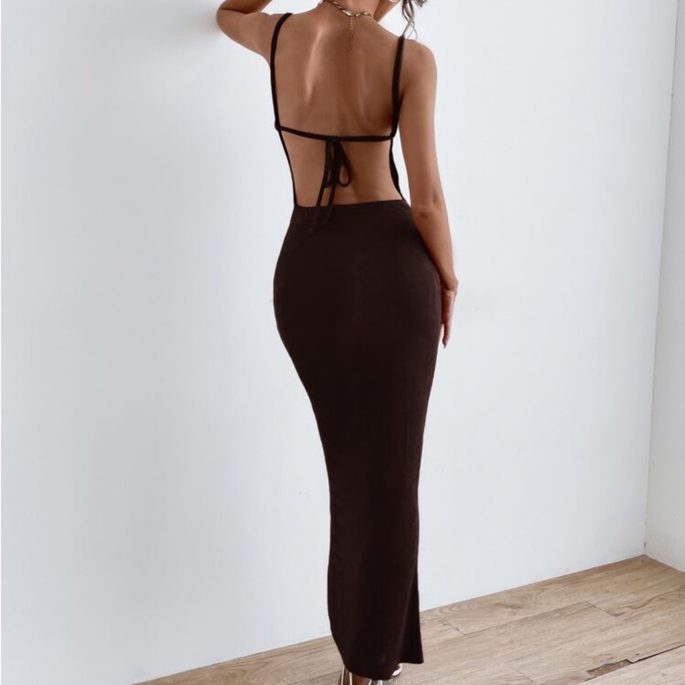 Coffee Brown Low Back Knit Dress XS - Picture 2 of 6